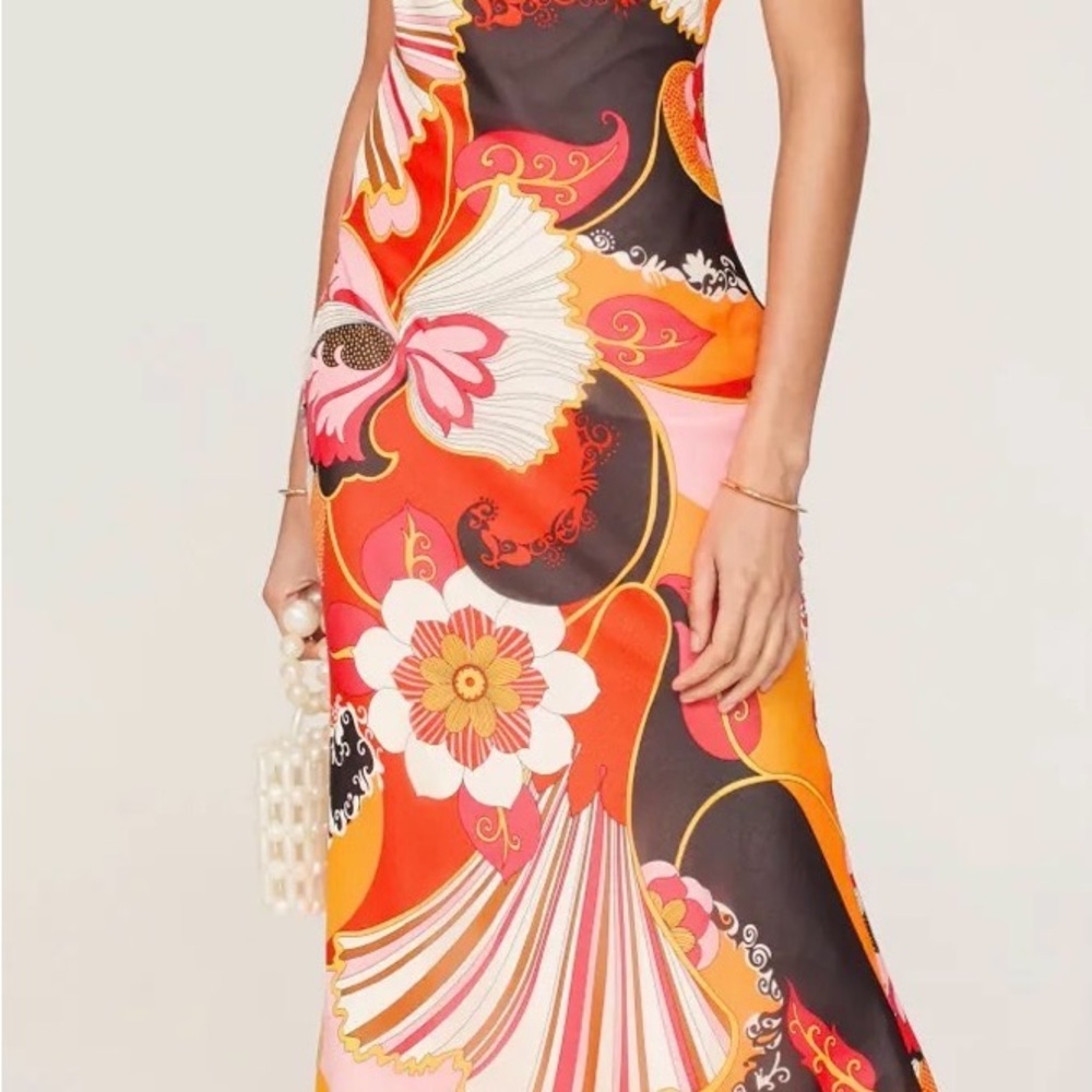 Ronny Kobo Collection Orange & Pink Floral Maxi Dress